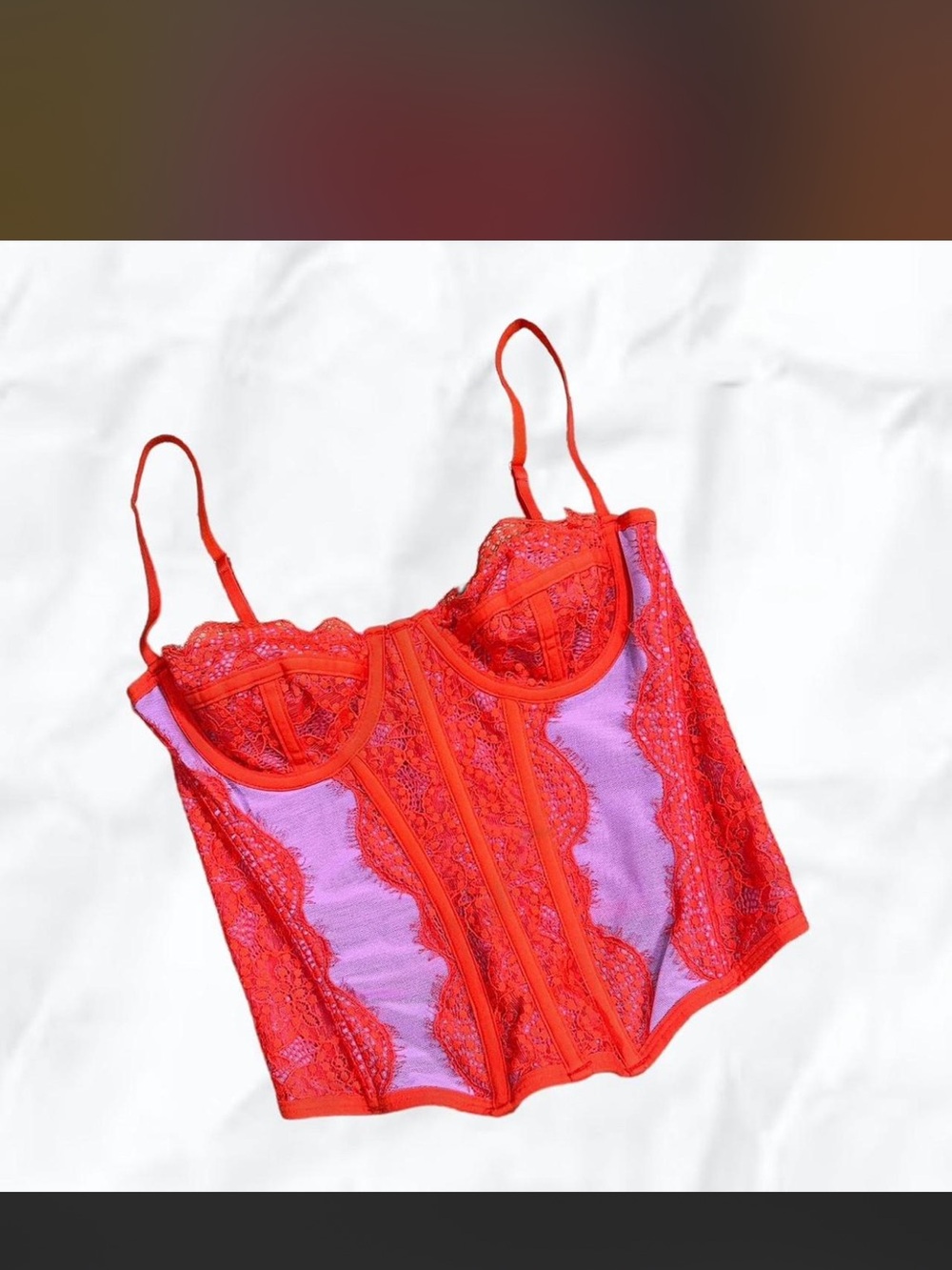 Urban Outfitters Red and Pink Lace Bustier Corset